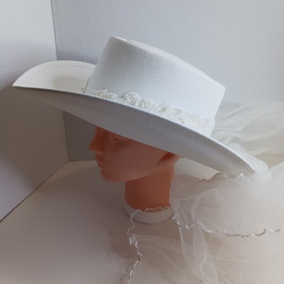 Vintage Western Cowboy Hat Bride Wedding Rhinestone with Veil - Picture 15 of 15